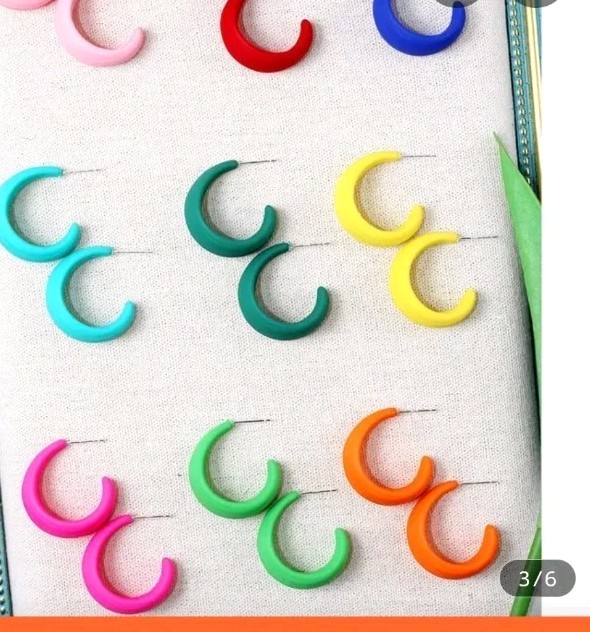 9 Pair Of Colorful Textured Coated Hoop Earrings. Lightweight Everyday Wear,