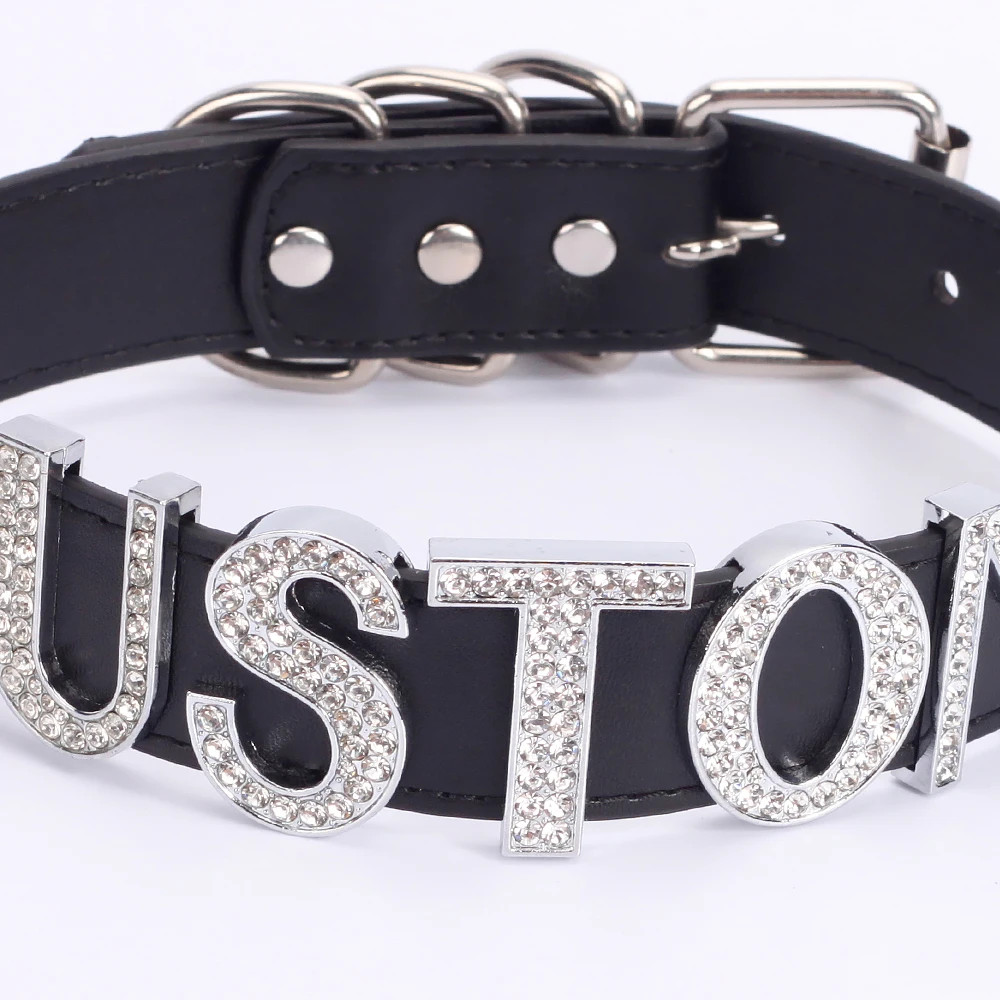 Custom Letters Necklaces 30mm Width Women Collar Choker Necklaces PU Leather G5