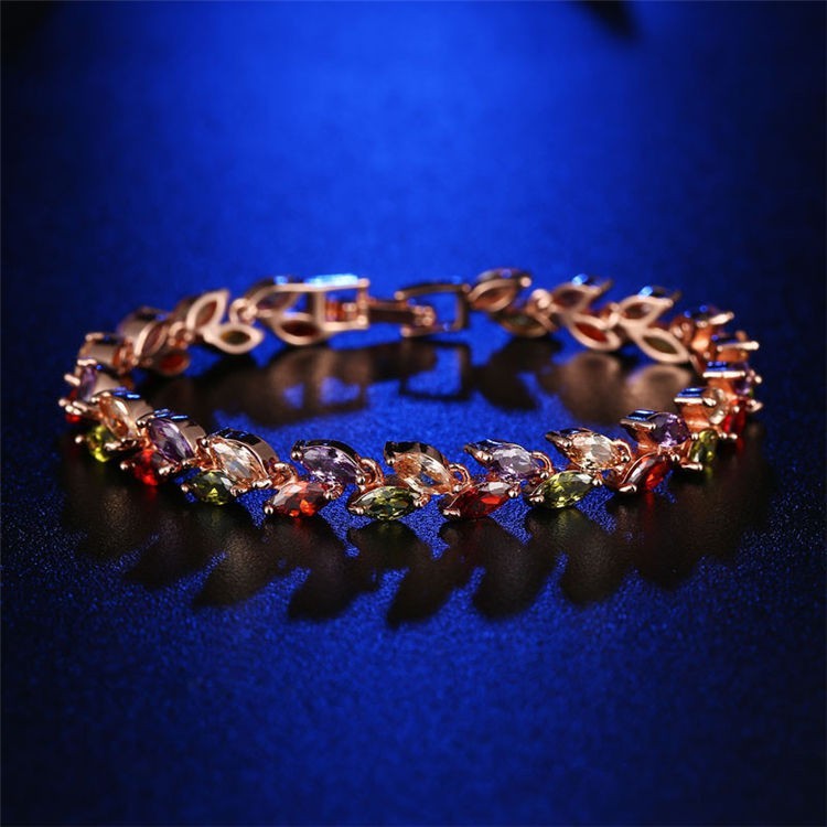 Multicolor Marquise Cut Tennis Bracelet Rose Gold Plated Elegant Women’s Jewelry