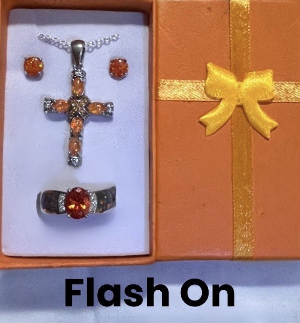 DEAL! Orange Fire Opal Red Orange Garnet Cross Necklace, Earrings, Ring 9 Set