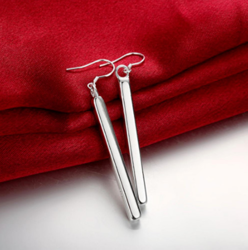 Womens 925 Sterling Silver Long Vertical Bar Drop Dangle Fashion Earrings #E99