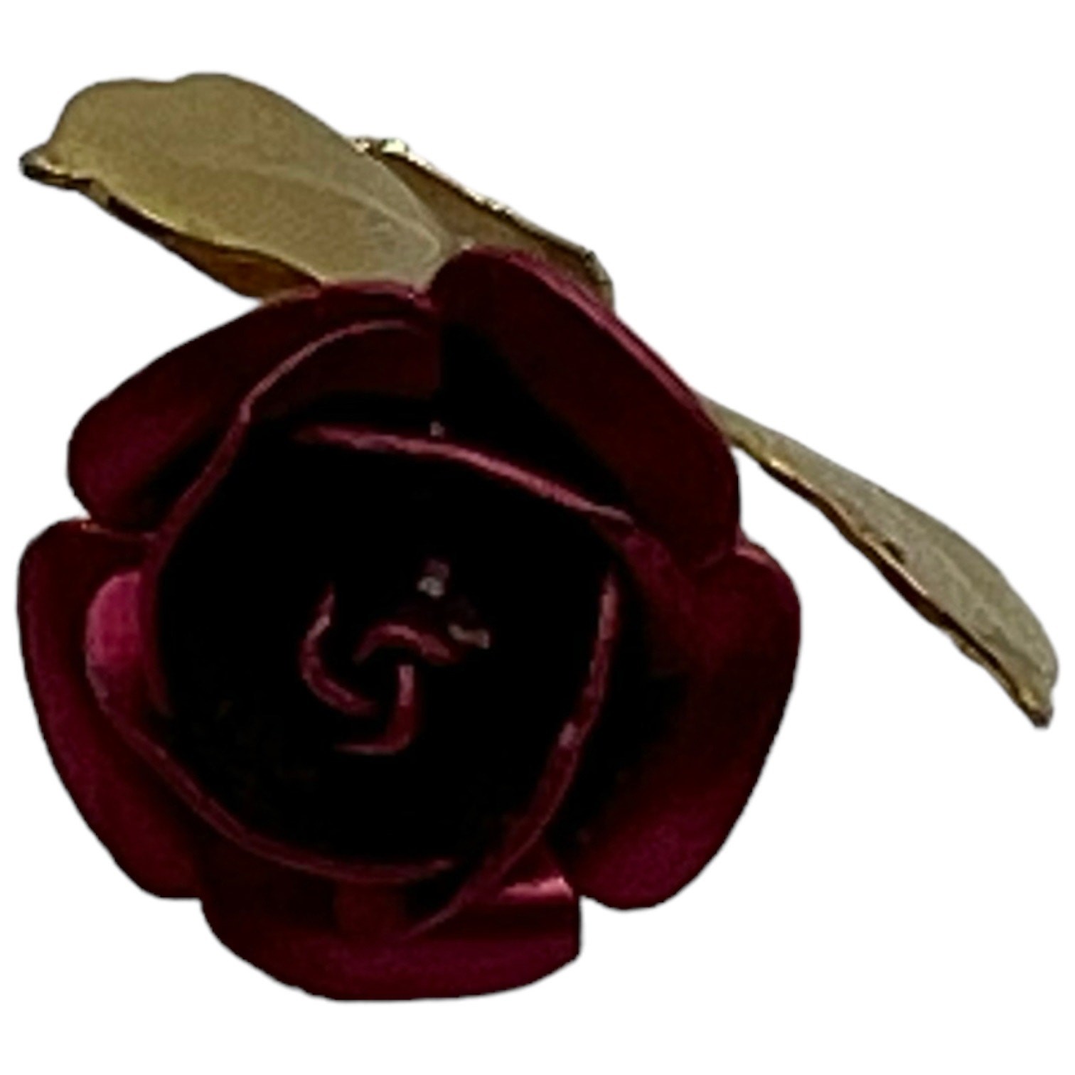 Deep Red Rose Golden Leaf Pendant