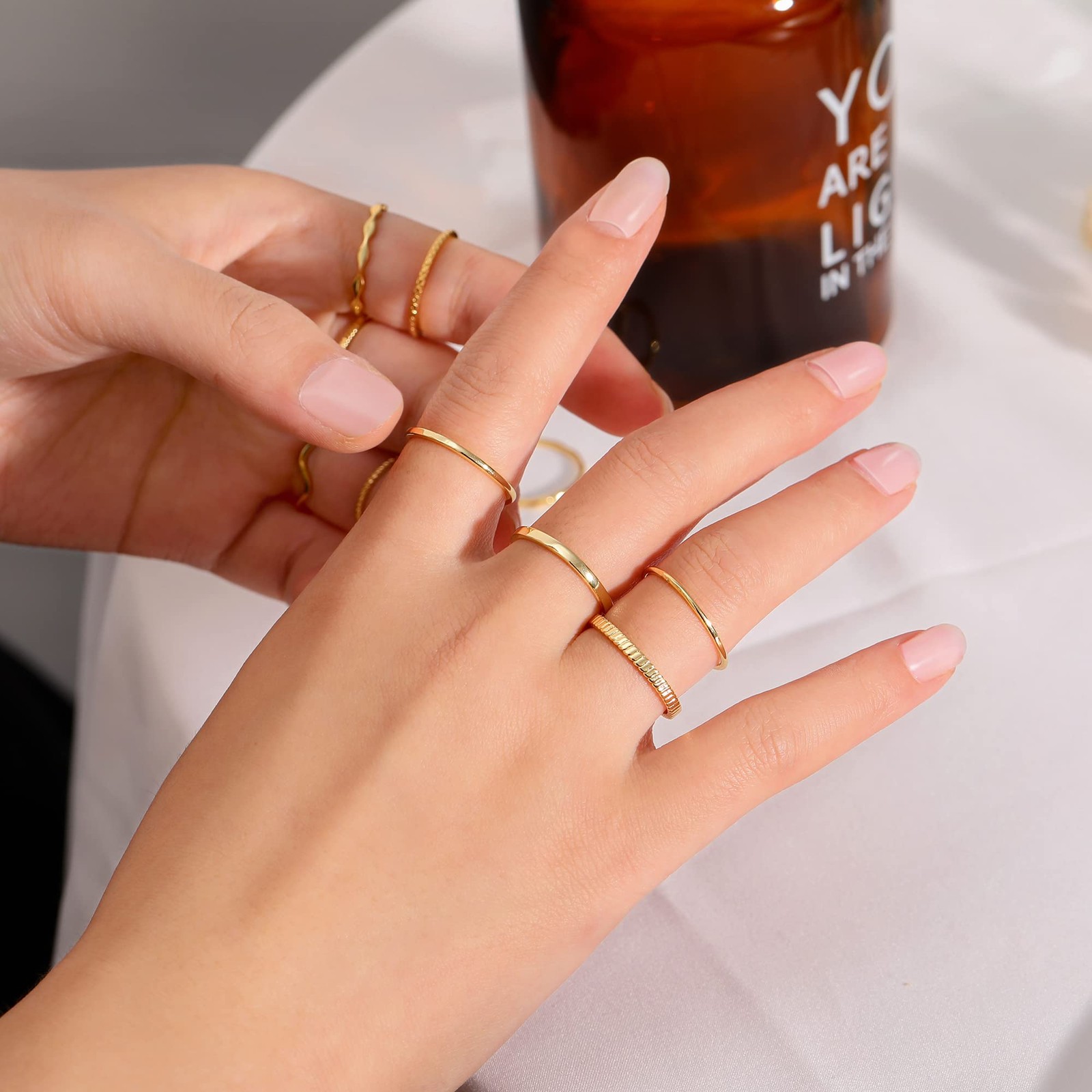 10 PCS 12mm 18K Gold Plated Simple Stacking Midi Rings Band Set Comfort
