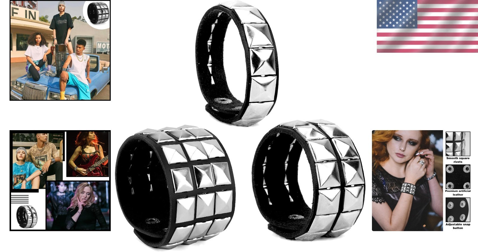 Classic Black Studded Arm Bands – Retro Punk Bracelets for All Occasions