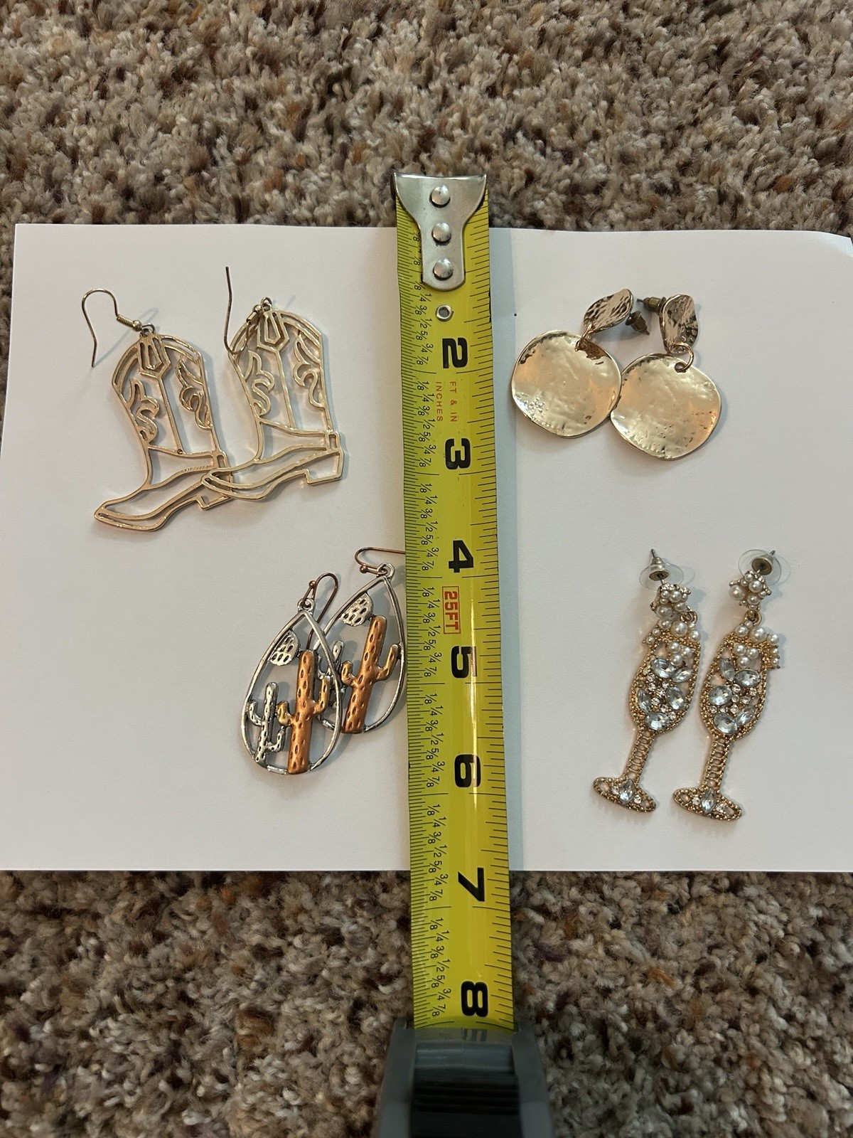 Lot of 4 Pairs Western Mixed Metal Dangle/Stud Earrings Gold/Silver Hook