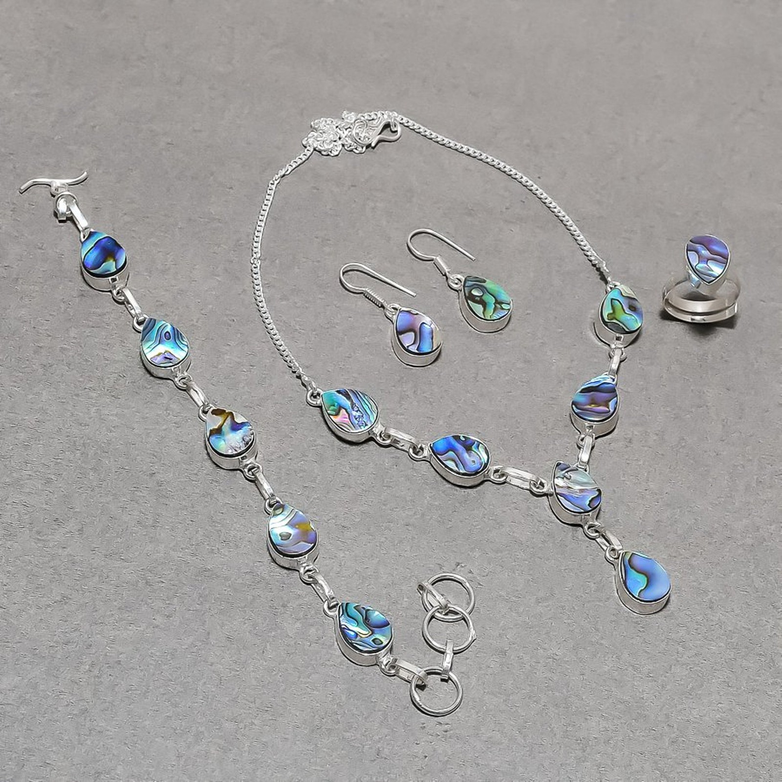 Abalone Shell Gemstone Necklace Set Pear Shape Beautiful Handmade Jewelry Set