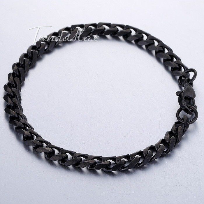 7mm Black Color Stainless Steel Curb Cuban CHAIN Necklace Bracelet Jewelry Set