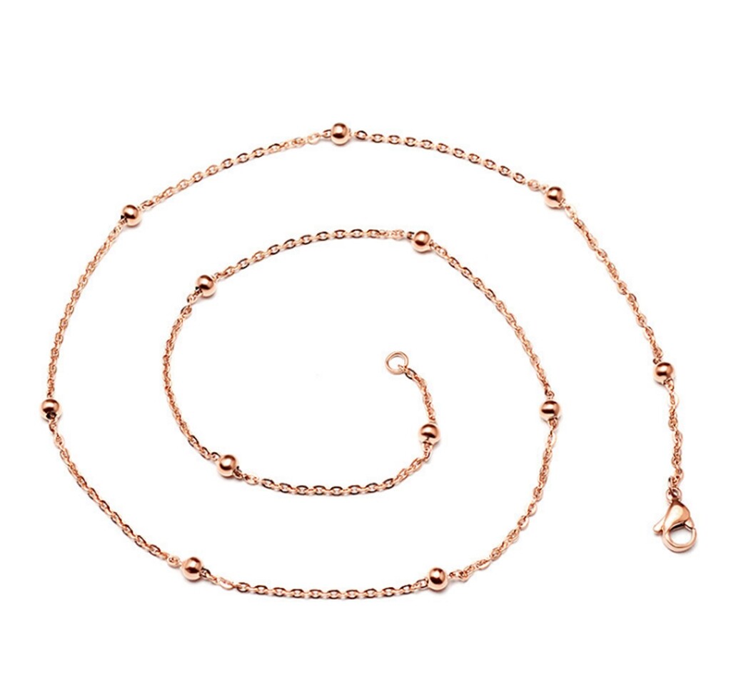 Women Gold Plated Titanium Stainless Steel 3mm Bead Chain Choker Necklace 14-18″