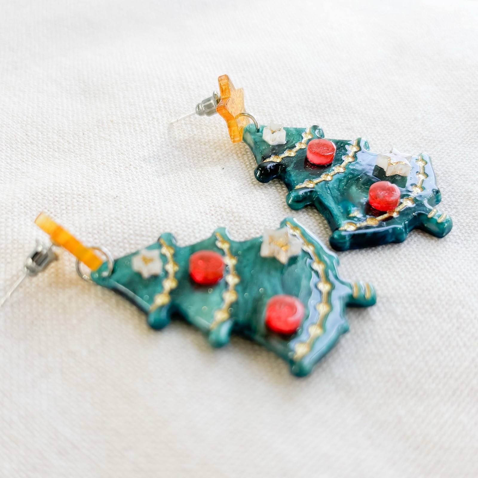 Green Nostalgic Christmas Tree Earrings Holiday Jewelry