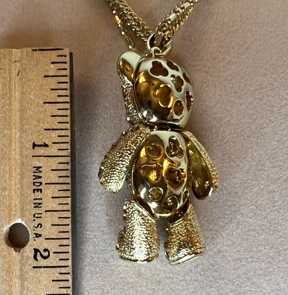 Off Park Collection gold crystal gold tone teddy bear pendant with chain NEW