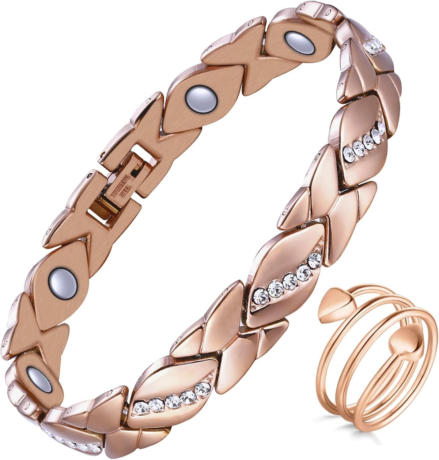 Adjustable Copper Magnetic Bracelet for Women – 99.9% Pure Rose Gold Elegance