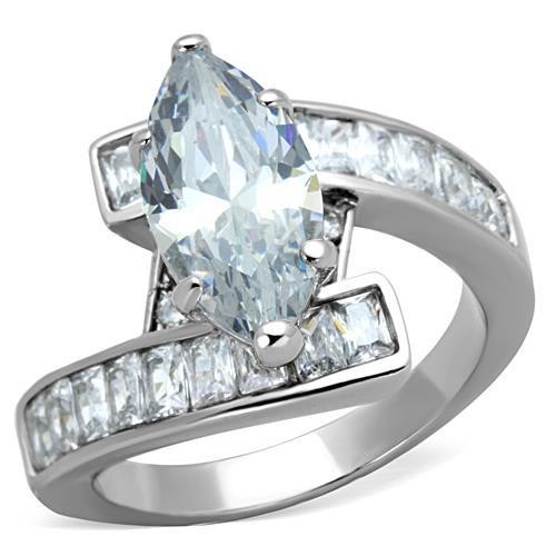 Women’s Ring, Clear CZ, Stainless Steel, Statement, Marquise Cut, Elegant