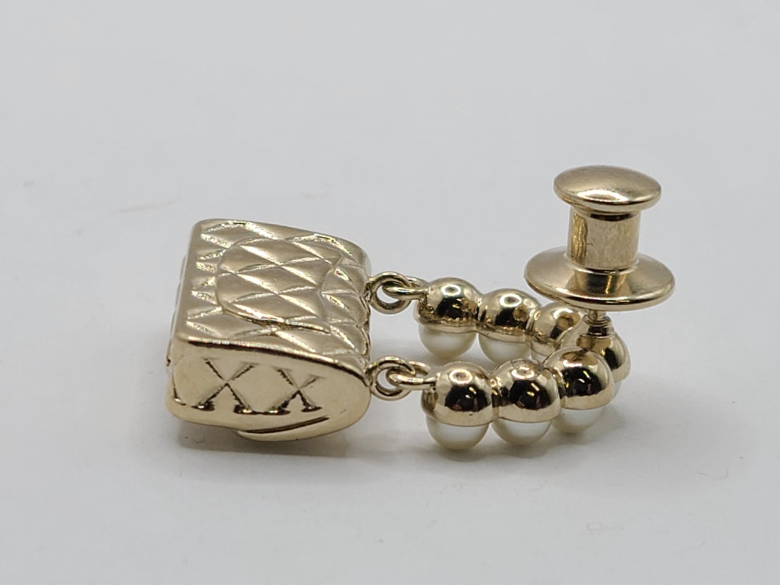 CHANEL Brooch Pin Badge CC Matelasse Bag Motif Faux Pearl