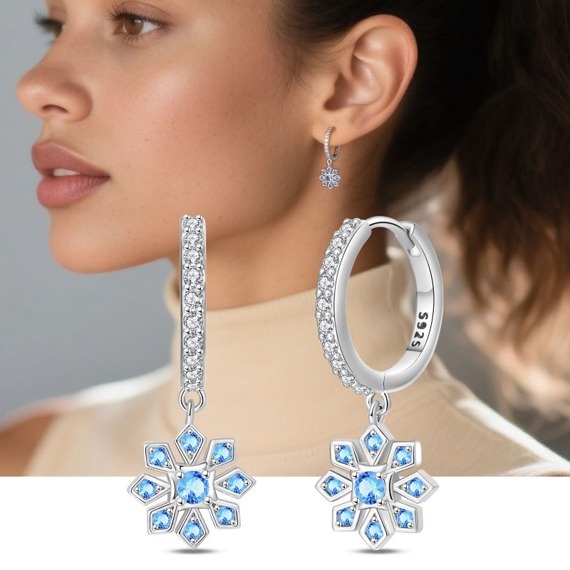PANDACH 925 Sterling Silver FFashion Frost Crystal Drop Earrings For Women Girls