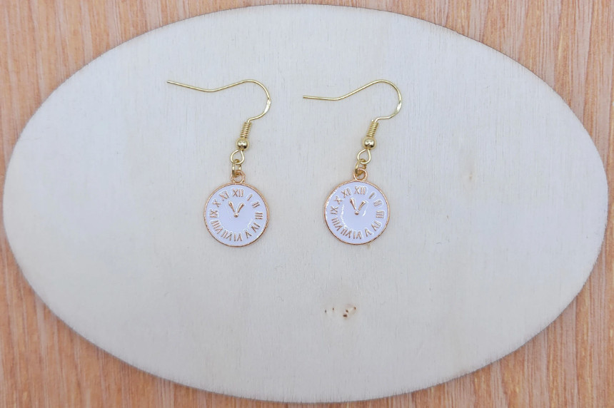 Small size Clock necklace, Clock earrings, White clock necklace, Black clock