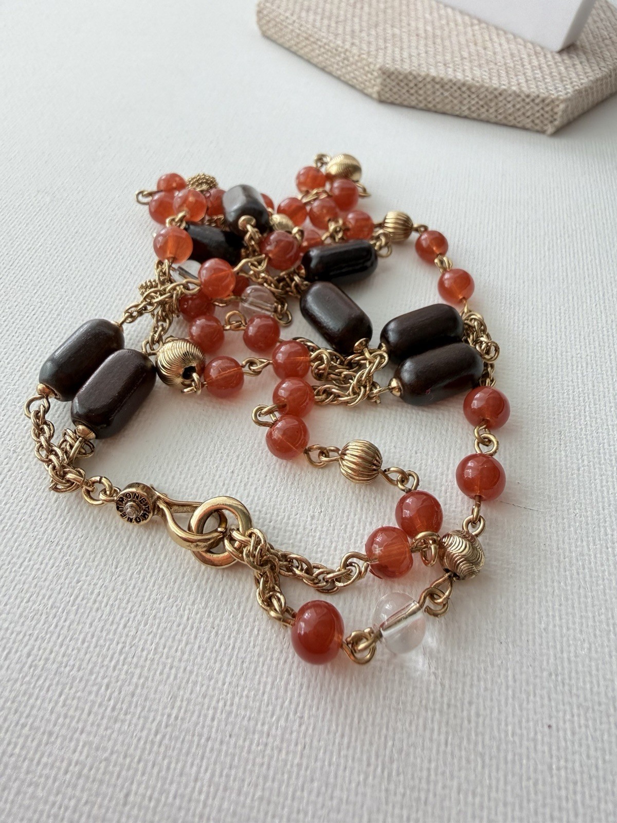 MONET Gold Tone Signed Layered Multi-Strand Beaded Rope Necklace Lobster