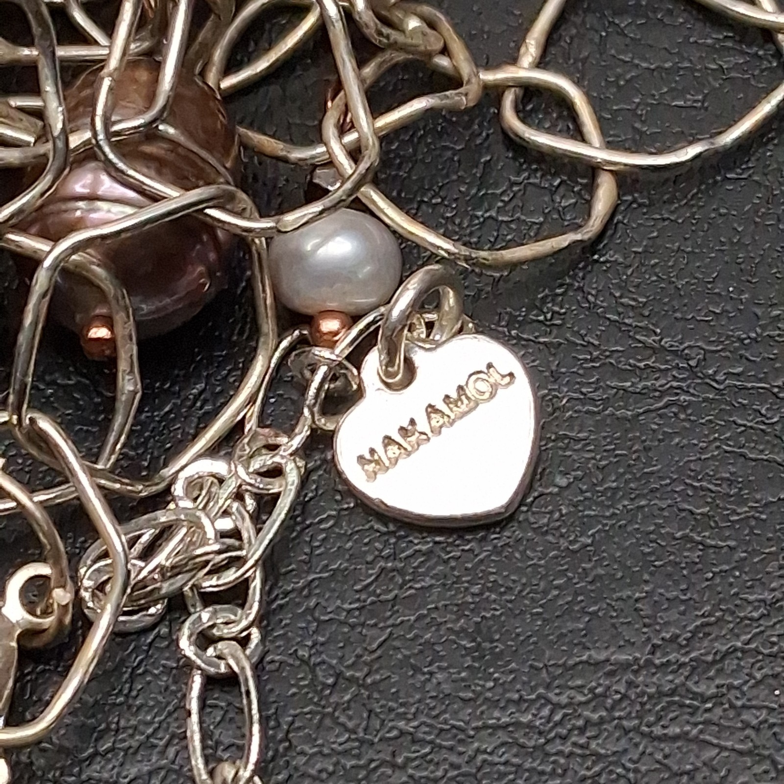 NAKAMOL Necklace Whit Dangle Gray Freshwater Silver Tone. 18.013