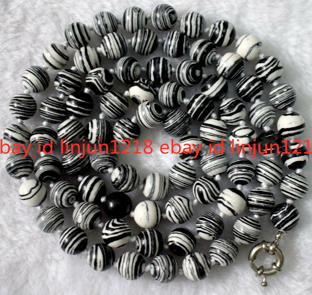 New 8mm 10mm 12mm Turquoise Black White Gemstone Round Necklace Long 18-100”