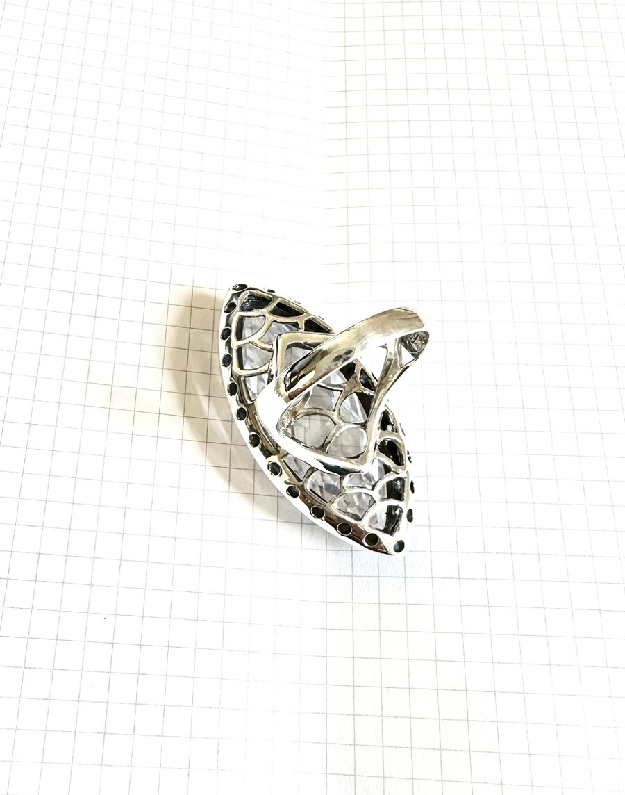 (SIZE 6,7,8,9) HUGE Marquise Clear CZ STONE RING Marcasite .925 STERLING SILVER