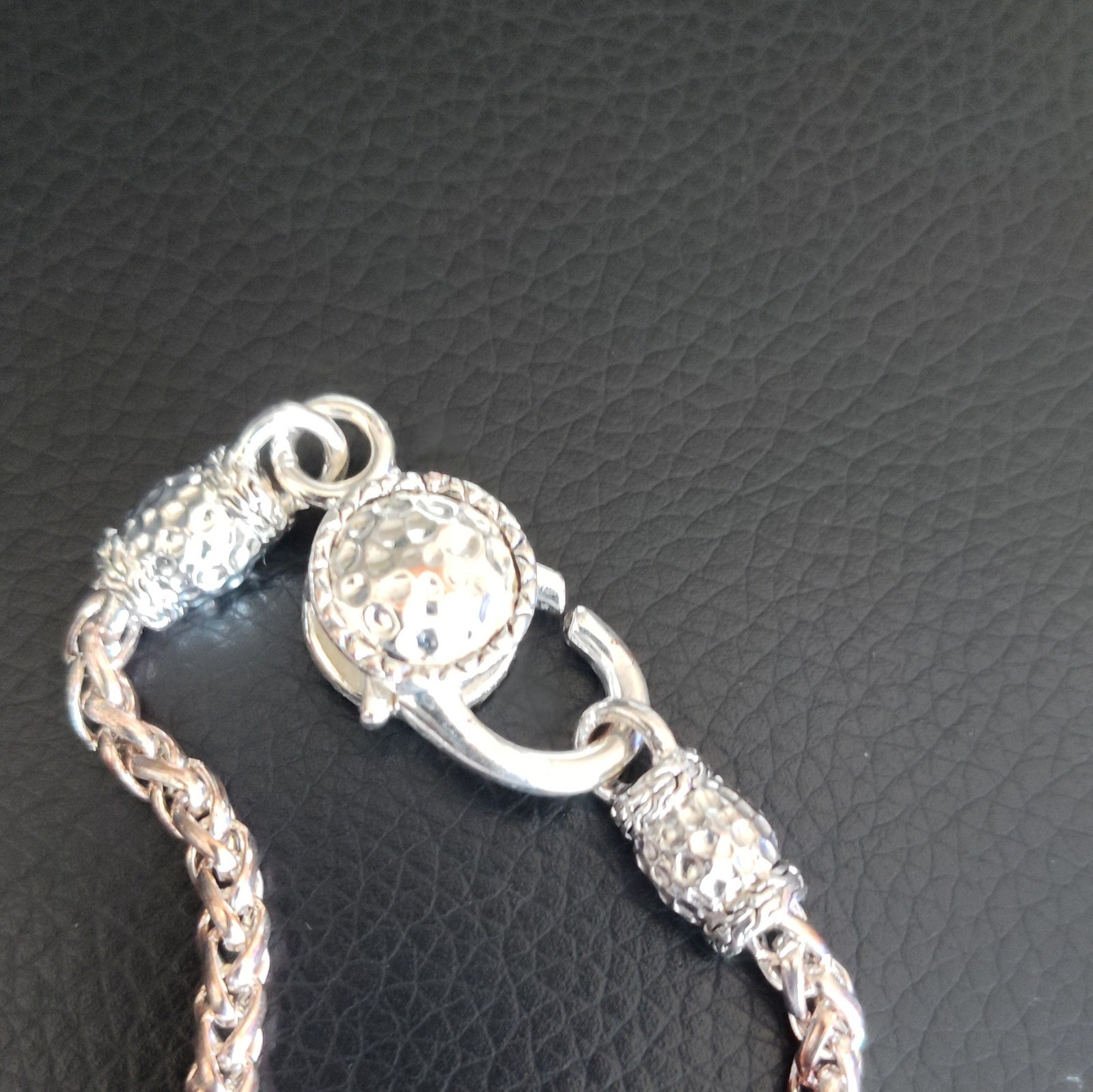 two-tone silver & gold tone round coin pendant spiga/wheat chain toggle