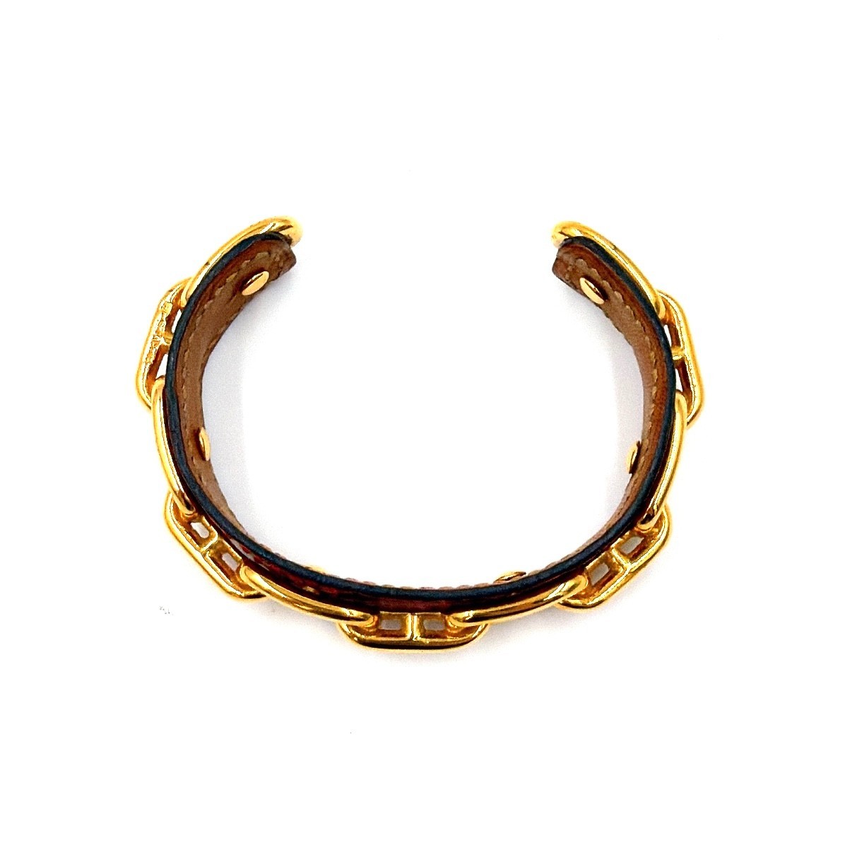 Hermes Chaine d’Ancre Cuff Bangle Lizard Leather Red Gold Chain Link Box Auth