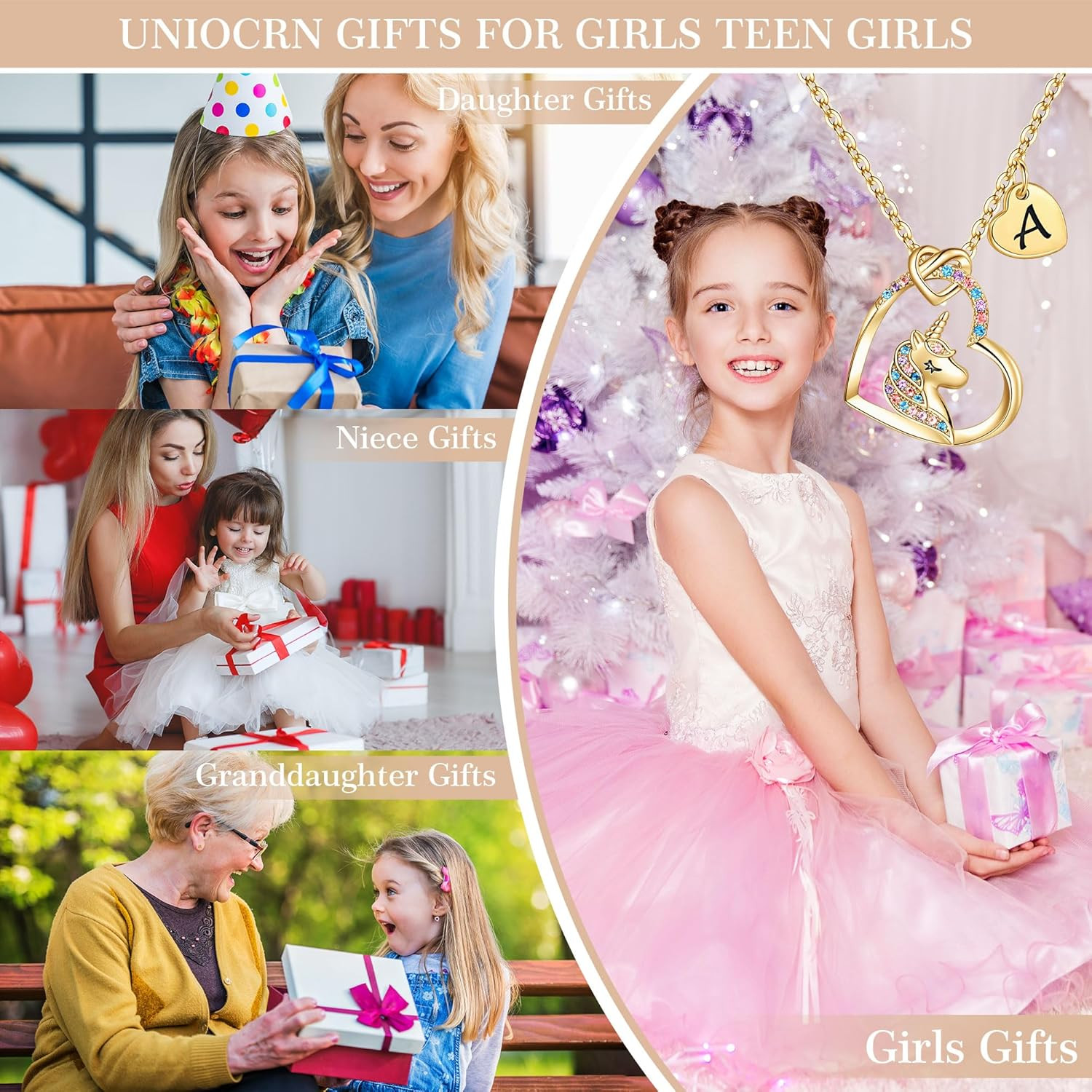 Unicorn Gifts for Girls Necklace – Colorful CZ Heart Pendant Initial Unicorn Nec