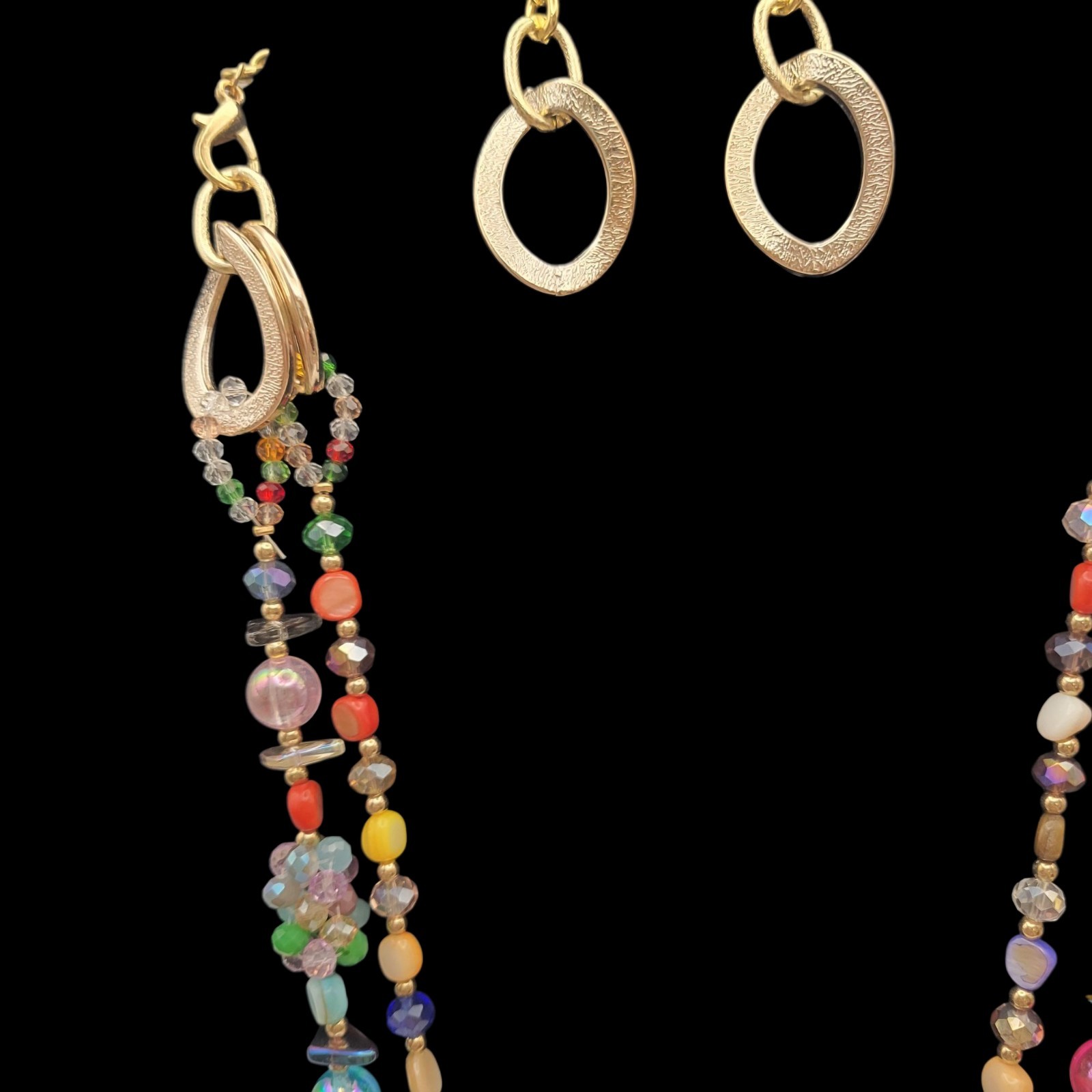 Necklace Earrings Multicolor 28″ Beads Varies Goldtone Lightweight Spring