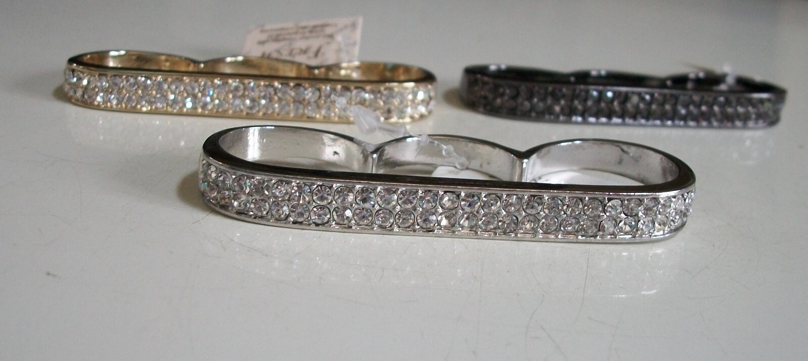 Men bling silver, hematite & gold finish fashion 3 finger ring pick size & color