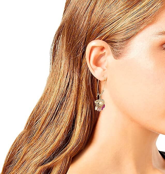 Betsey Johnson Evil Eye Dangle Earrings | Crystal Pave | Pink Tonal Stones