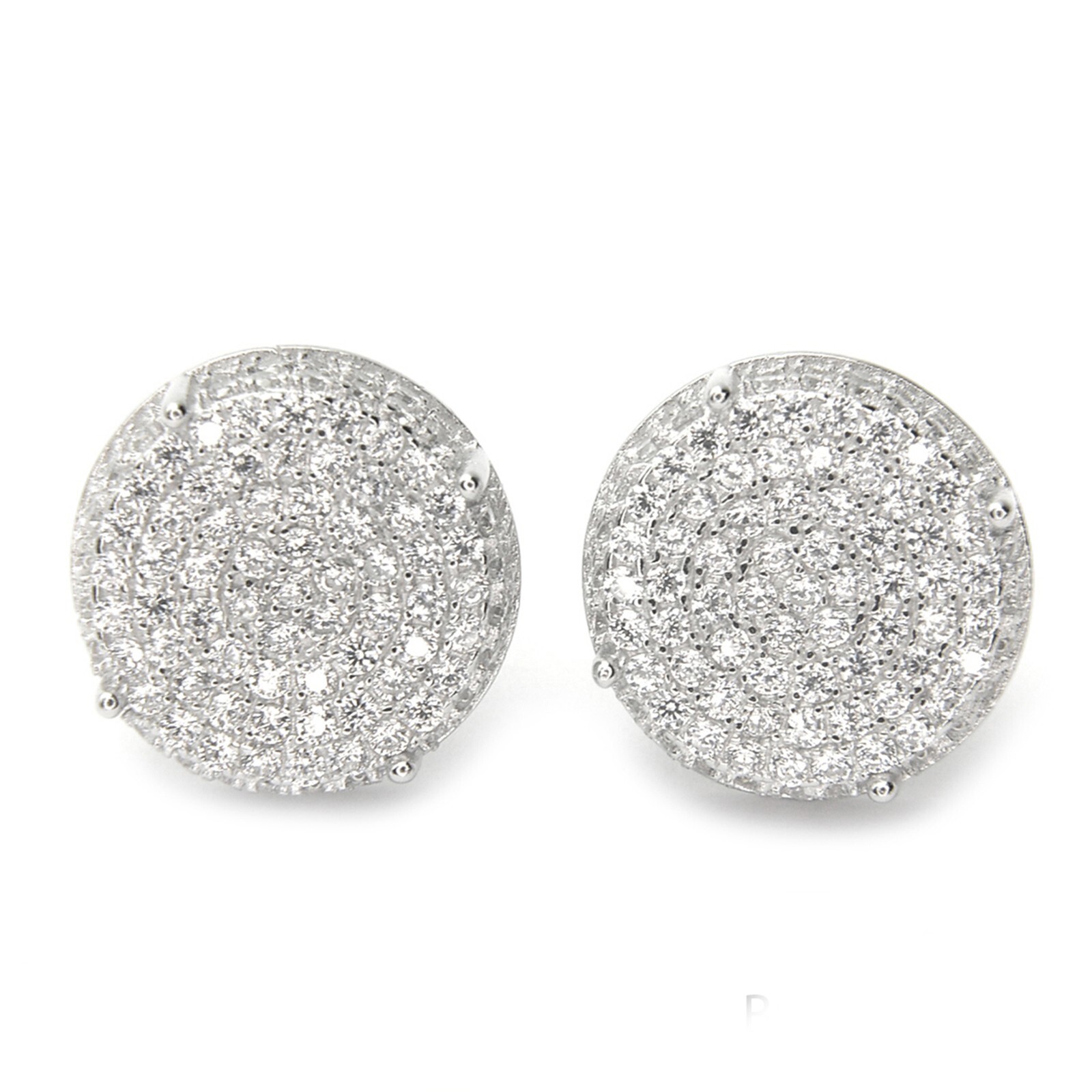 Men’s Iced Hip Hop Luxury Rh Plated XL Round Screw Back Stud Earrings BE 11403 S