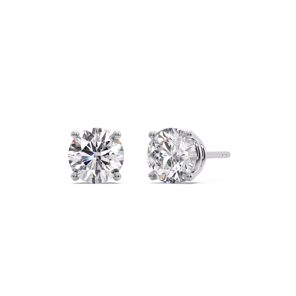 1.00 Ct Round EF VS Lab Grown Diamond 4 Prong Pushback Studs in 14k White Gold