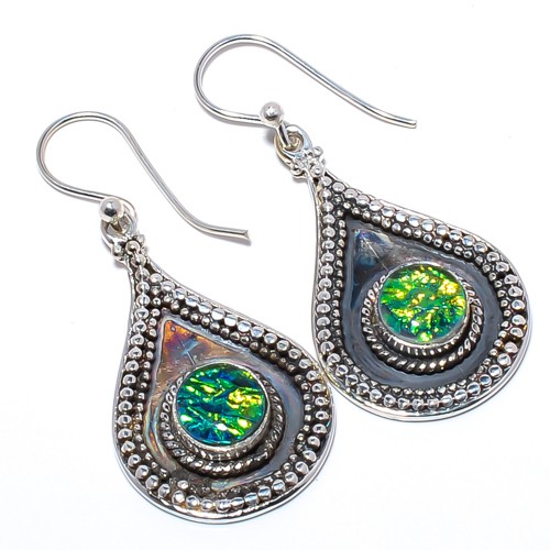Triplet Fire Opal 925 Silver Plated Israeli Earring 1.72″ T2785