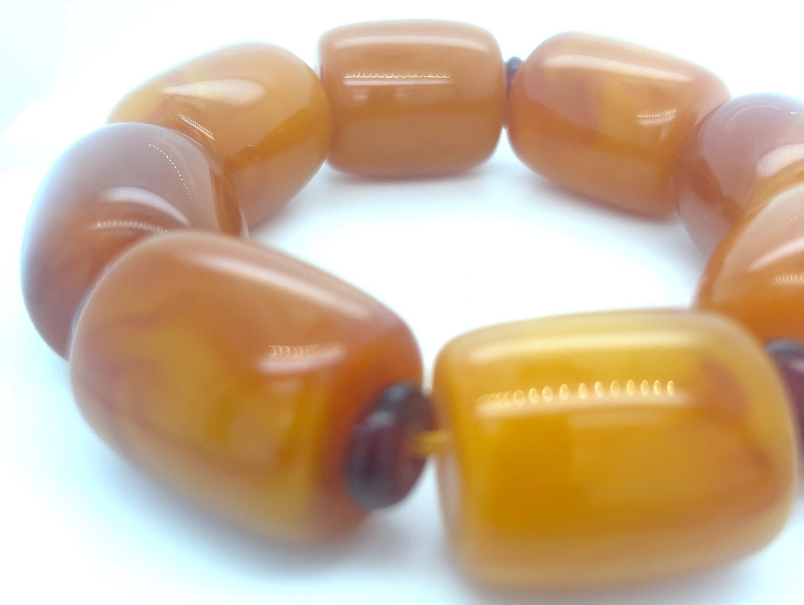 Faux Amber Chunky Stretch Bracelet 25mm Orange Beads Red Spacers 3.5oz