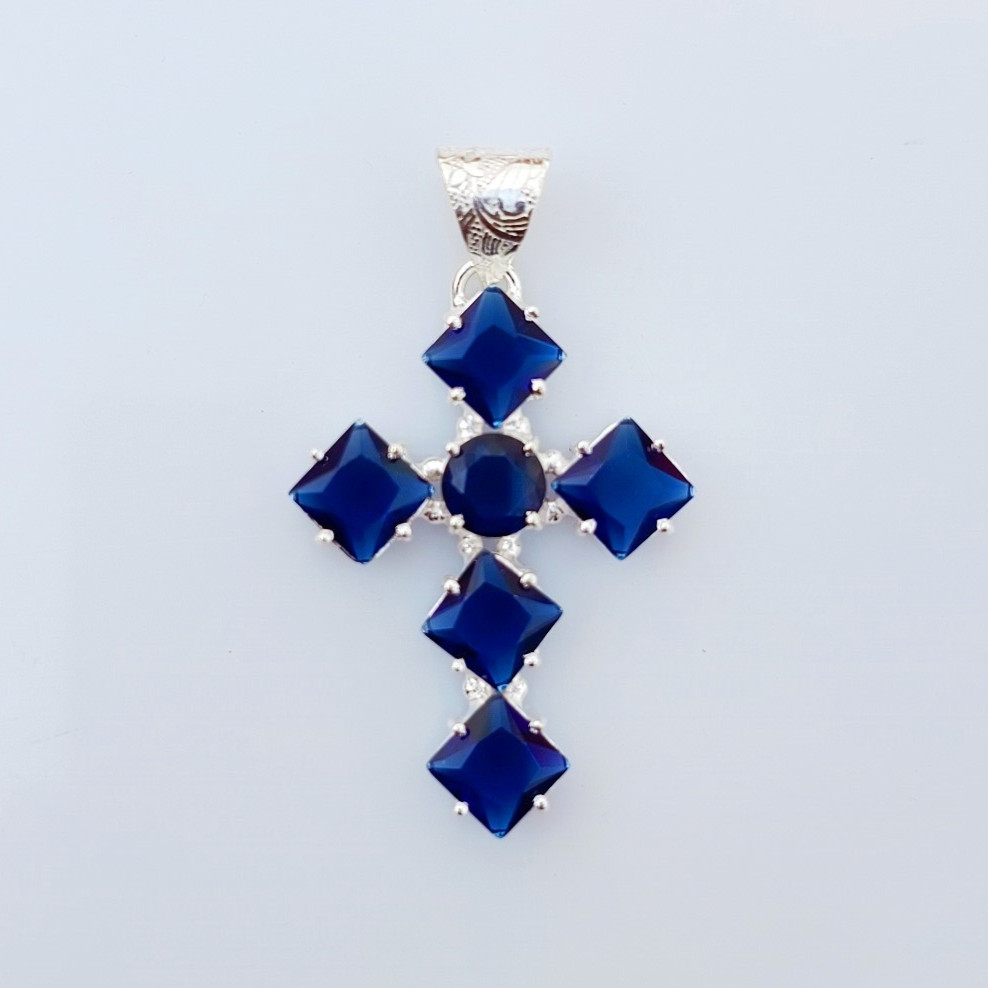 Tanzanite Cross Pendant 925 Sterling Silver Handmade Gemstone Jewelry 2.20 Inch