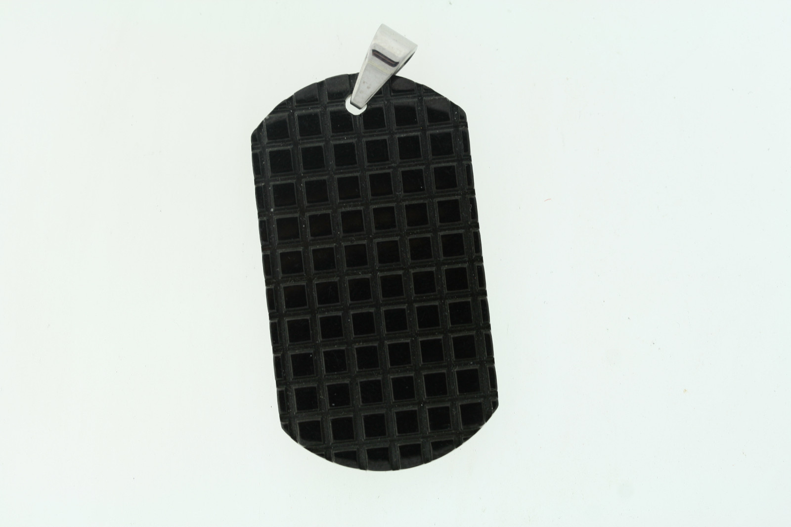 Black Ion Plated Stainless Steel Grid Pattern Dog Tag Pendant 1″ x 2″