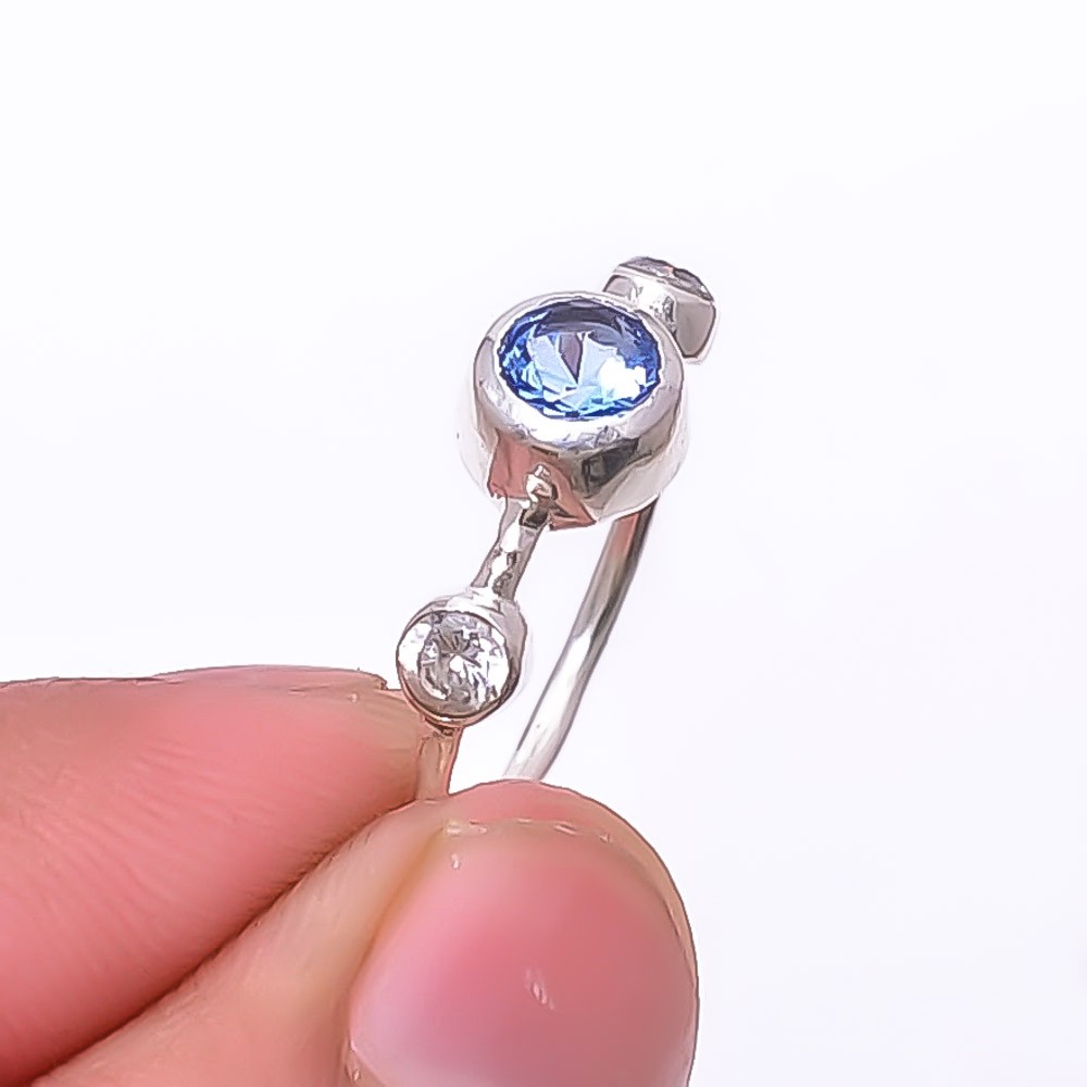 Tanzanite & White Topaz Gemstone 925 Sterling Silver Jewelry Ring s.6.5 Sku27