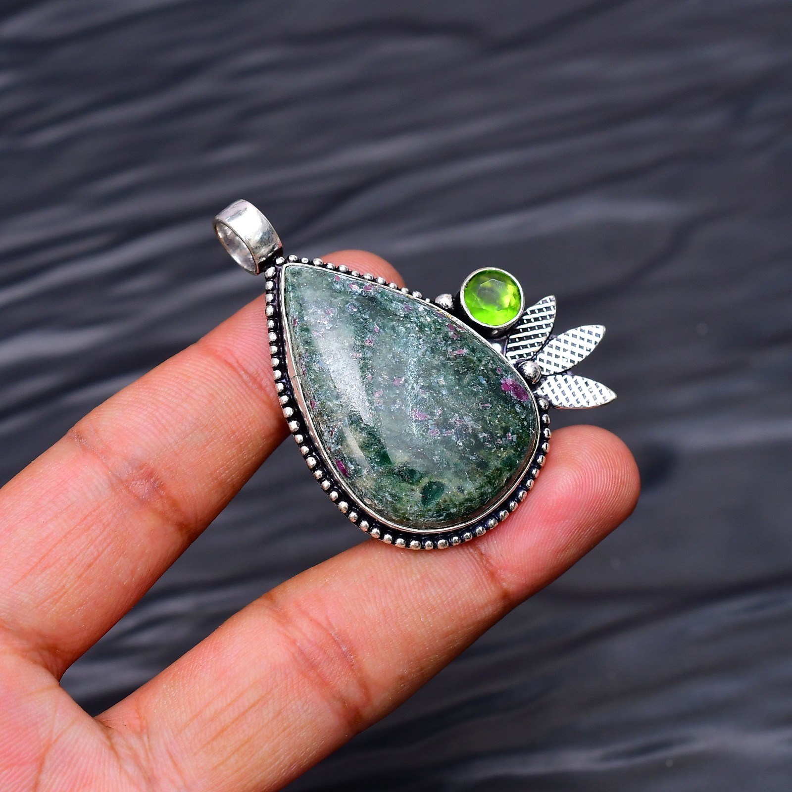 Ruby Fuchsite Gemstone 925 Sterling Silver Jewelry Pendant 1.88″