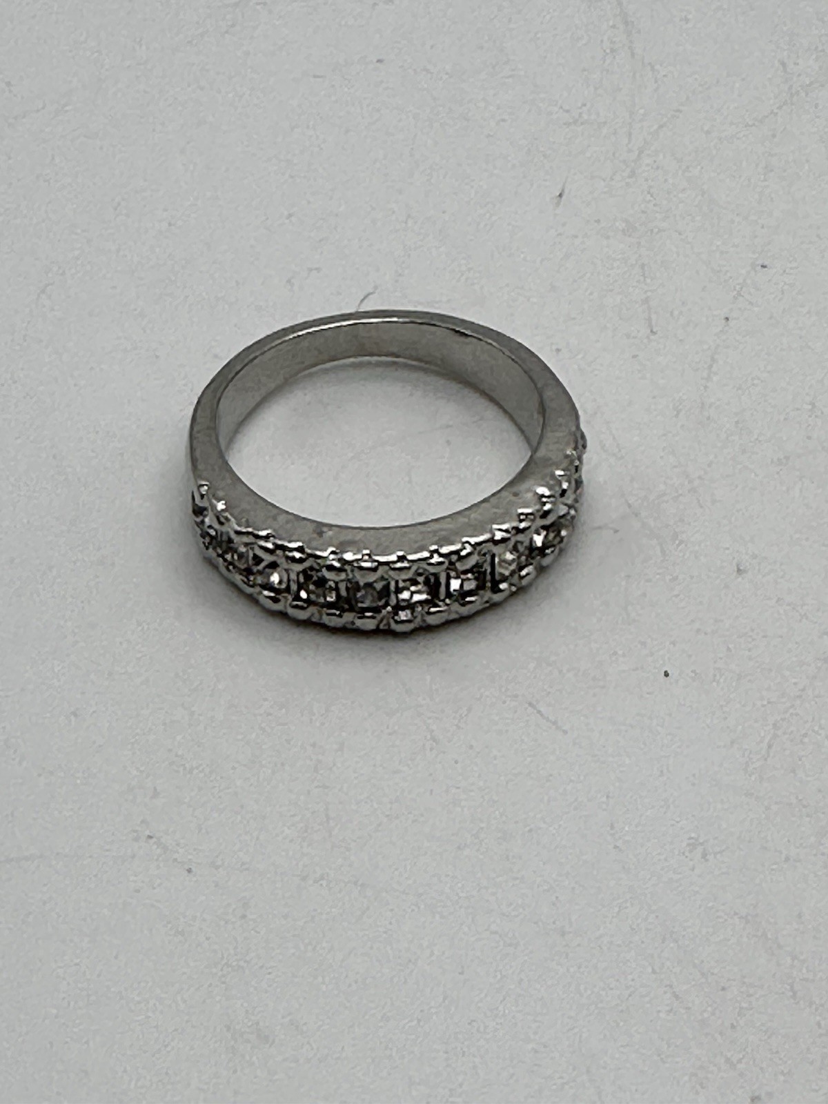 Fashion Band Ring Silver Tone With Rhinestone Channel Set Clear Stones
