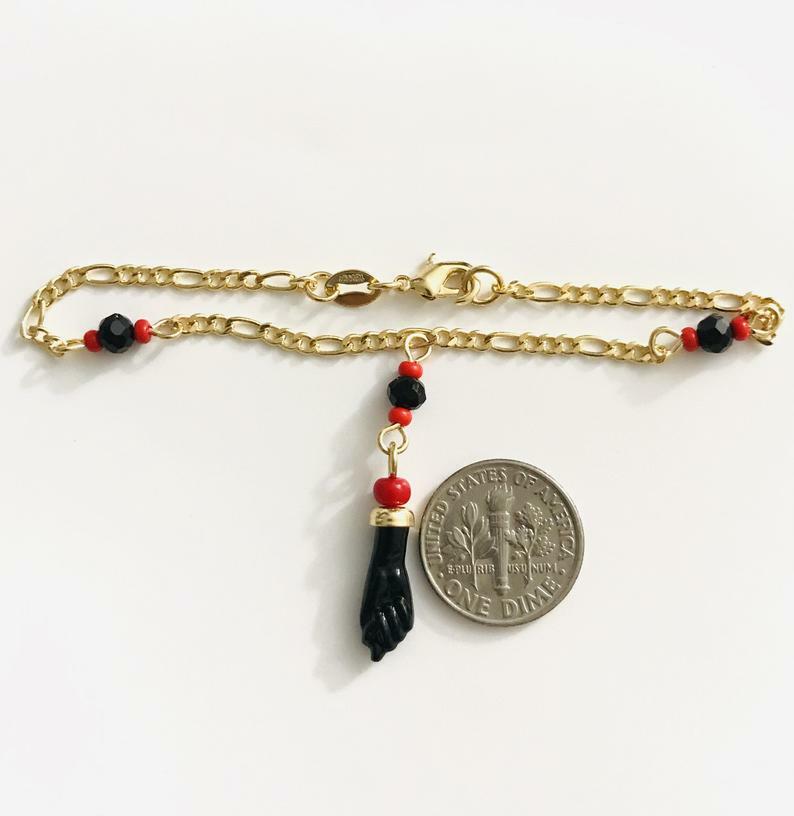 18K Gold Filled Azabache Bracelet Unisex Adult 6.75″ /Pulsera Azabache 6.75″-B46