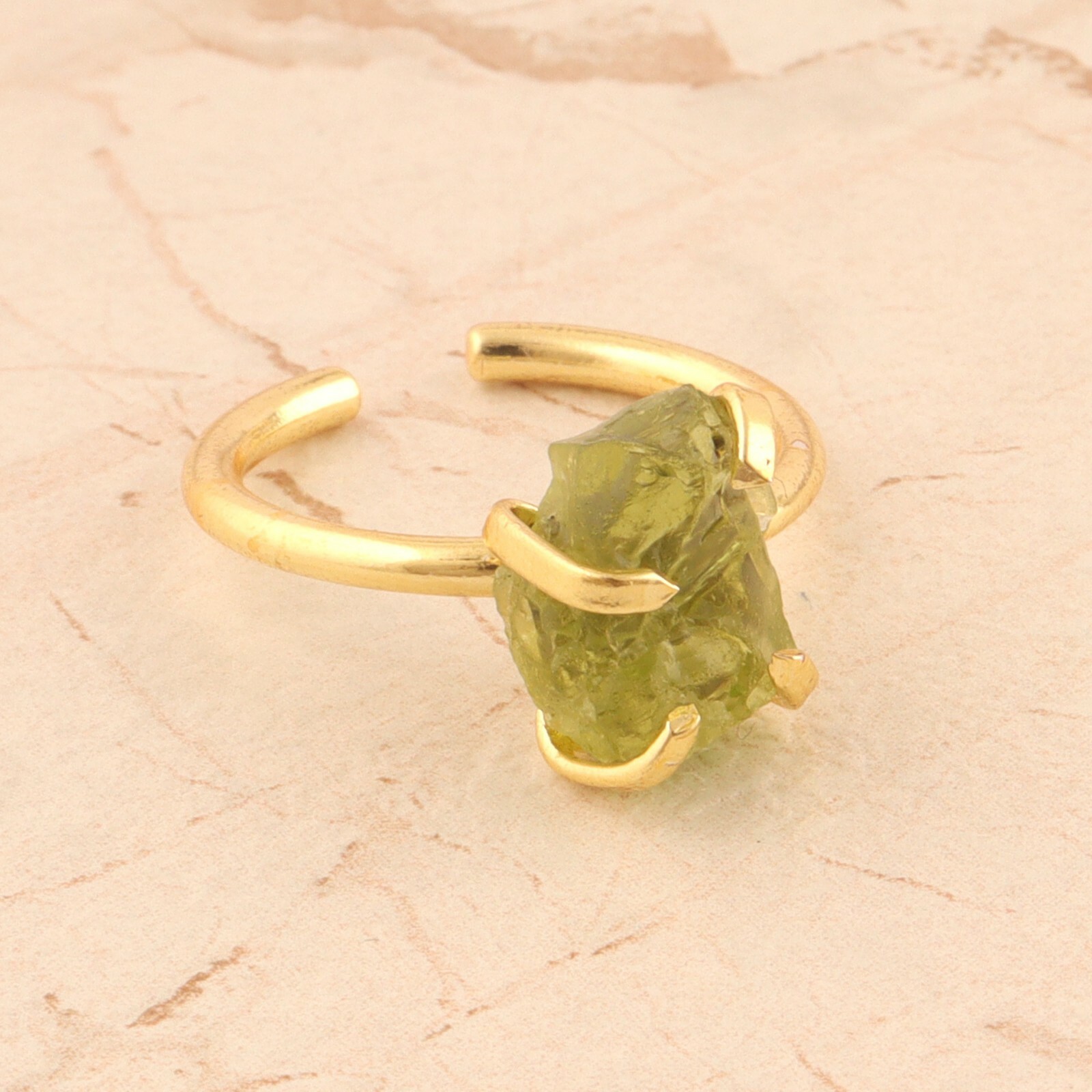 Colorful Rough Look Birthstone Yellow Gold Plated Prong Setting Adjustable Rings