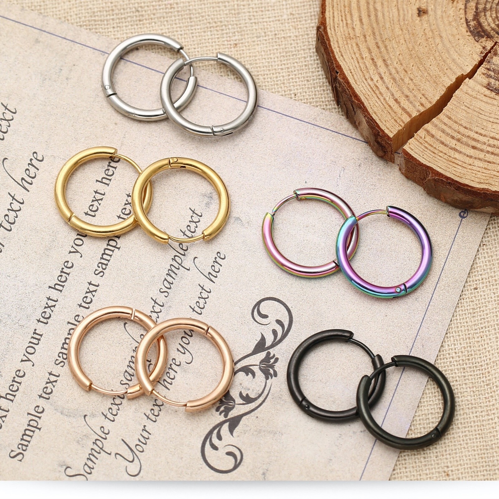 2PC Surgical Steel Huggie Hoop Sleeper Ring Earrings Lip Ear Nose Body Piercing