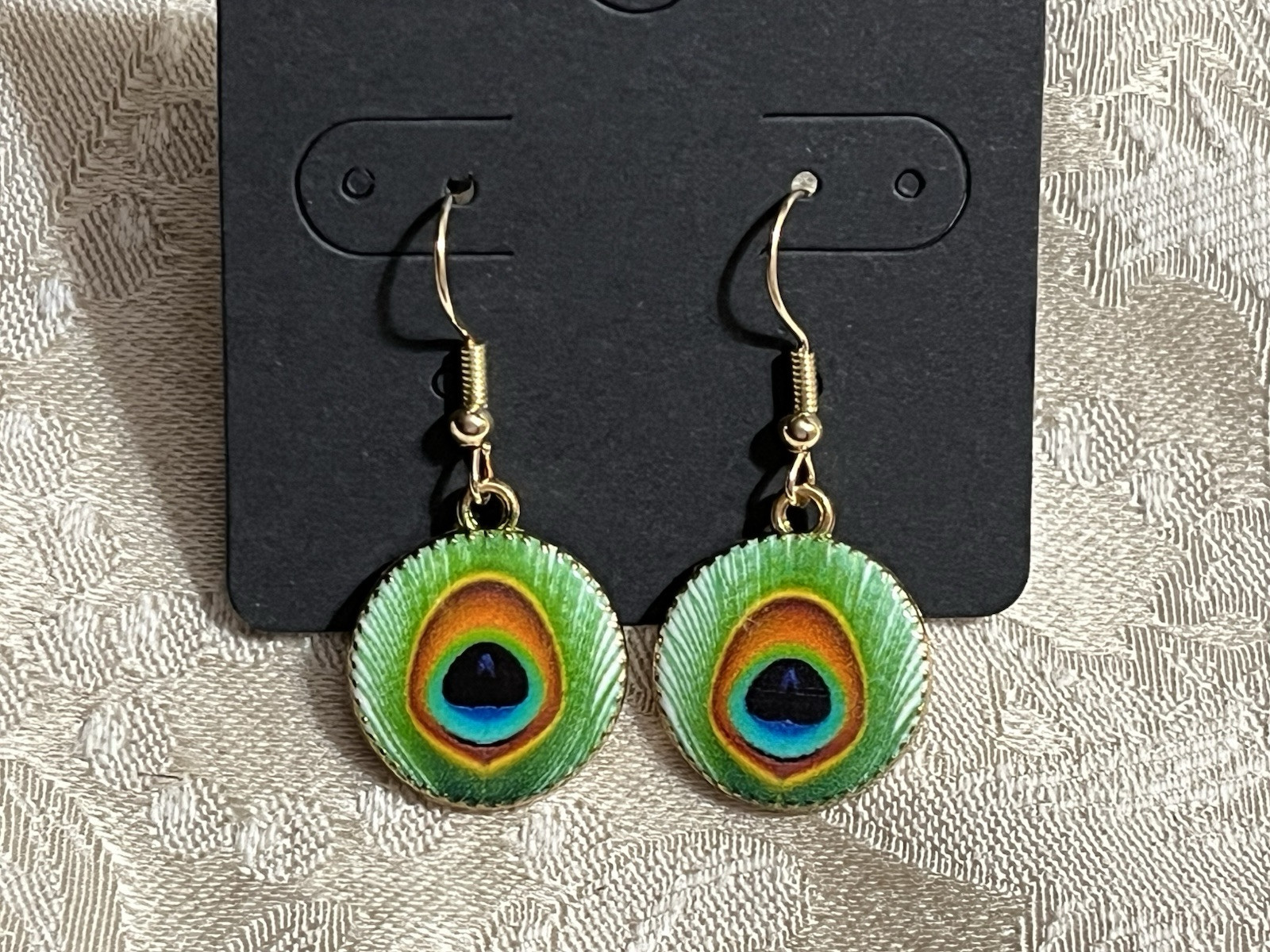 Retro Peacock Gold Enamel Round Drop Dangle Bohemian Fashion Earring Set