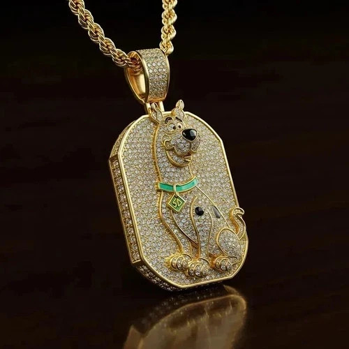 14K Yellow Gold Plated Stunning Custom Dog Pendant 2 Ct Round Simulated Diamond