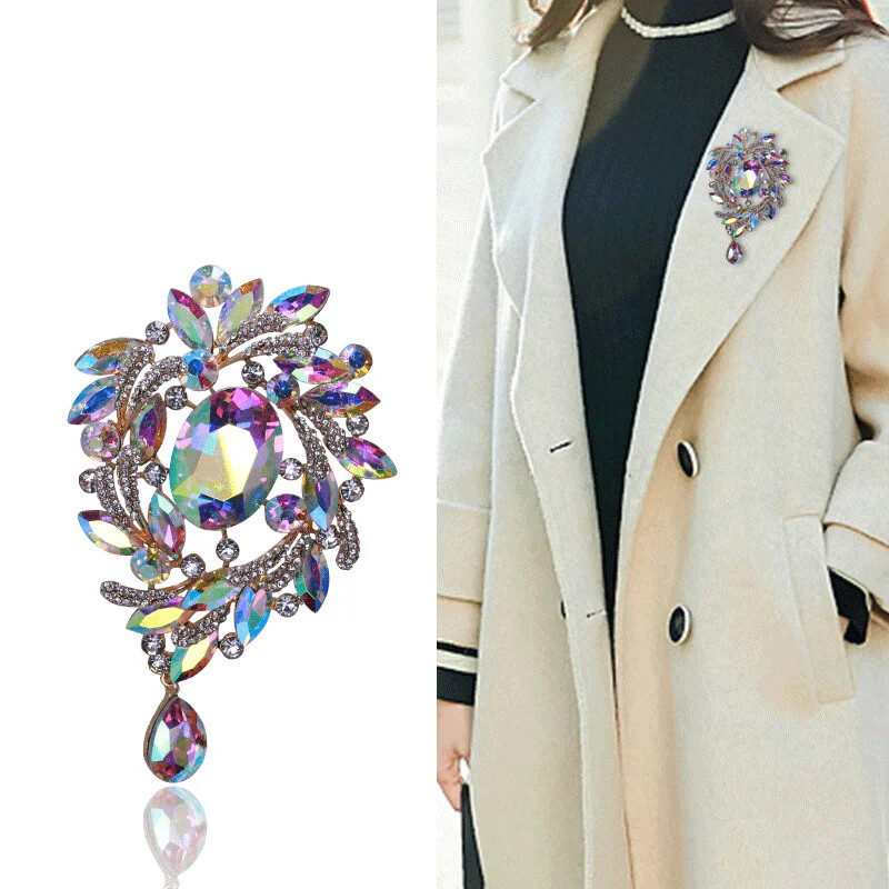 Fashion Shiny Glass Rhinestone Corsage Exaggerated Coat Accessories Pin Brooch