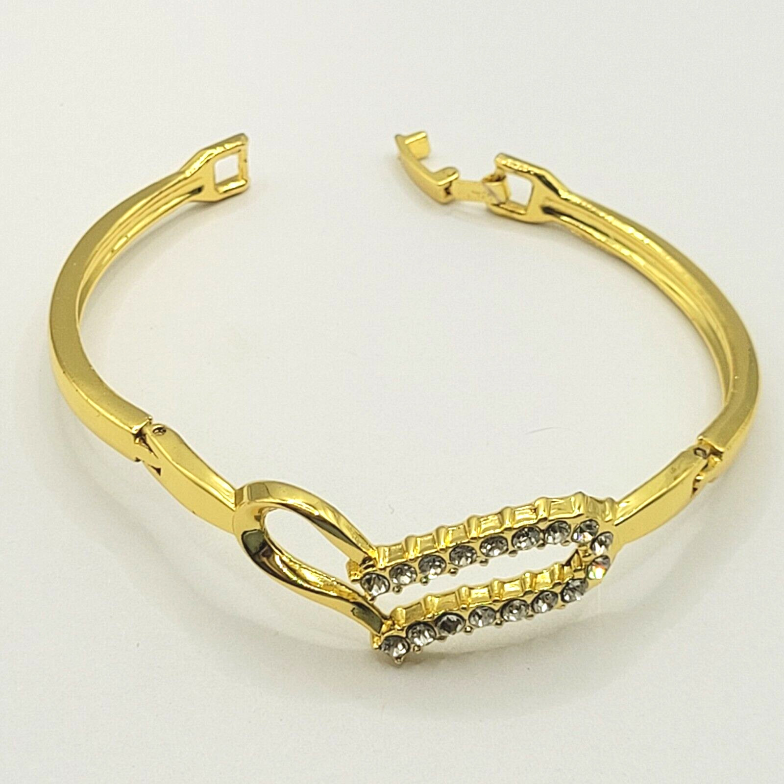 Austrian Crystal Rhinestones Modern Art Deco Heart Bracelet Gold Tone 8 Inch