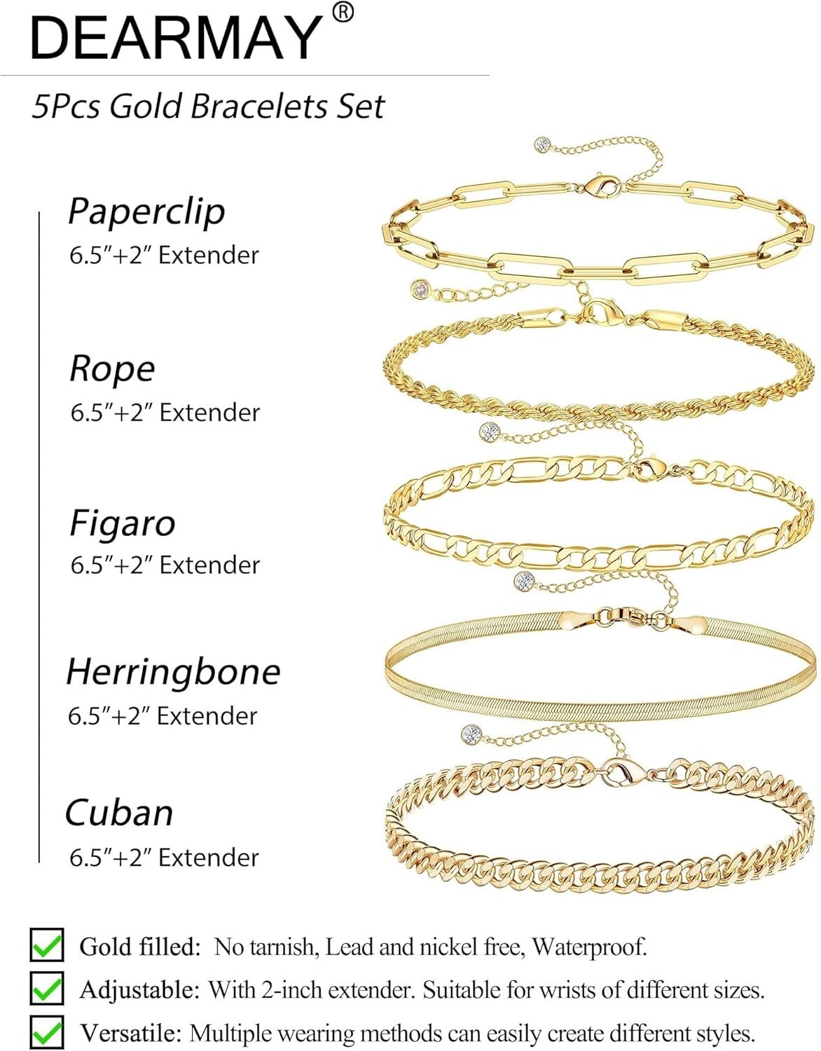 Gold Bracelets for Women Waterproof, 14K Real Gold Jewelry Sets for Women Tre…