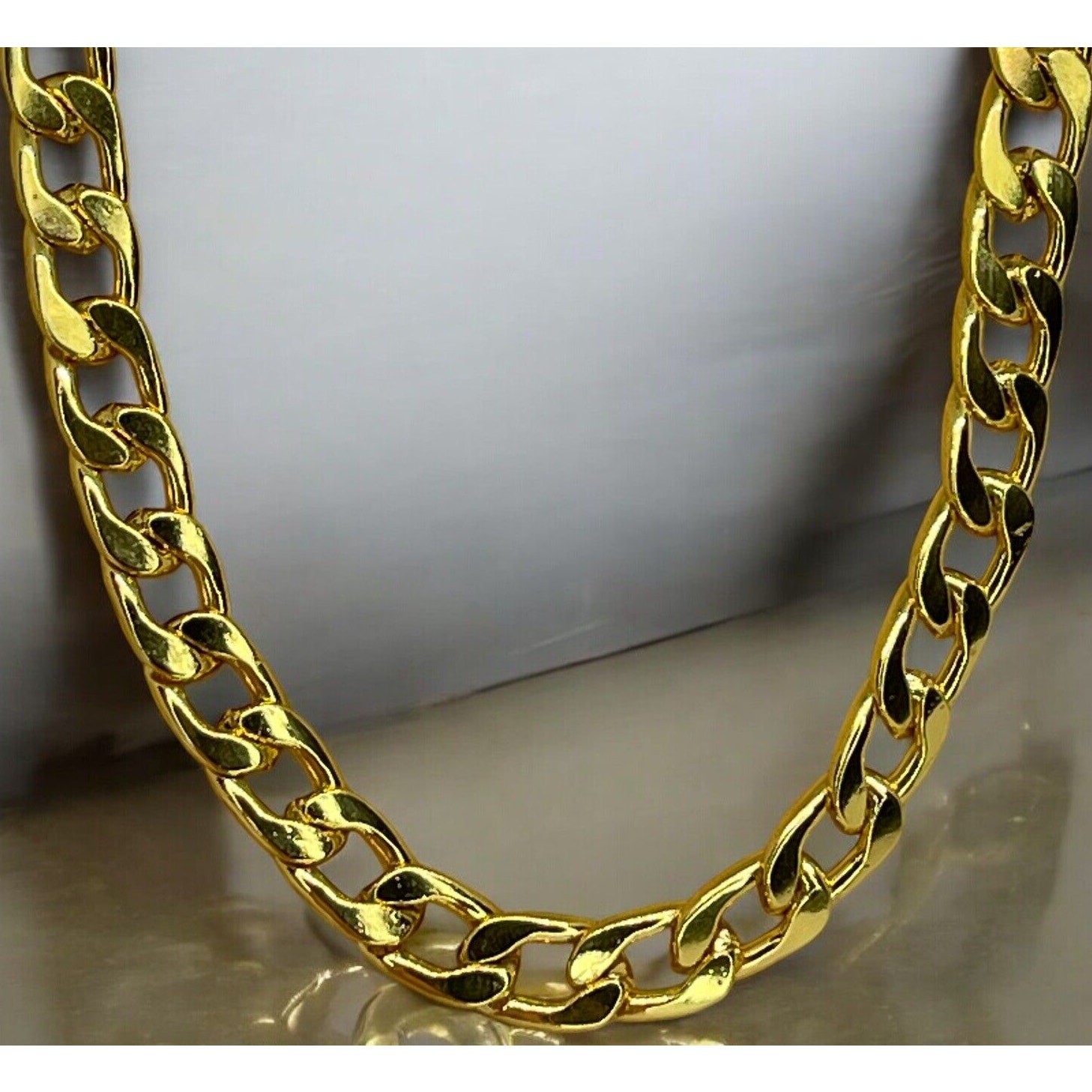 Gold Plated Cuban Chain Necklace Mens 24” (8mm) Bling Flashy Everyday Wear Thick