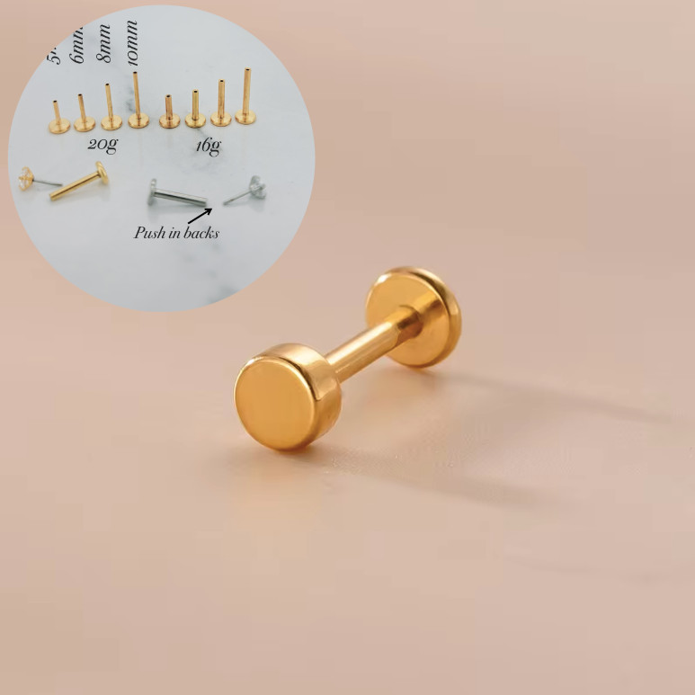 G23 Easy to put Push-in Threadless Earrings Flat Back Stud Lobe Cartilage Helix