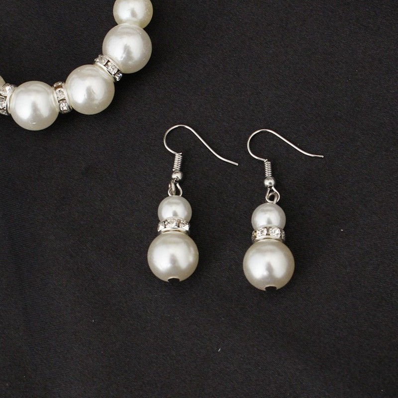Women’s Wedding Bridal Gold Silver Plated Sz Ct Round Simulated Pearl Set