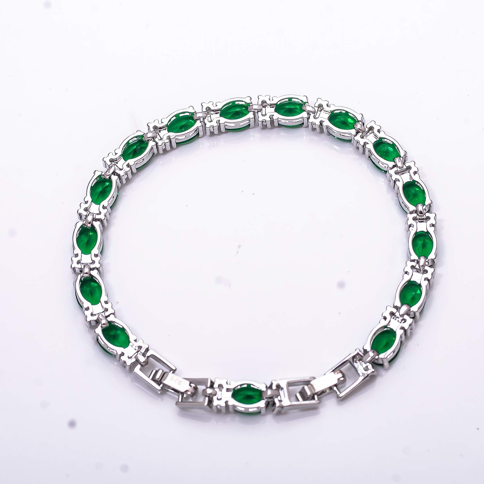 Tsavorite, Cubic Zirconia Gemstone 925 Sterling Silver Tennis Bracelet 7.99″ B94